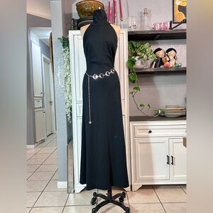 Vintage Black Maxi Dress formal Fitted Vampyric Cocktail Stretch Small (4-6)